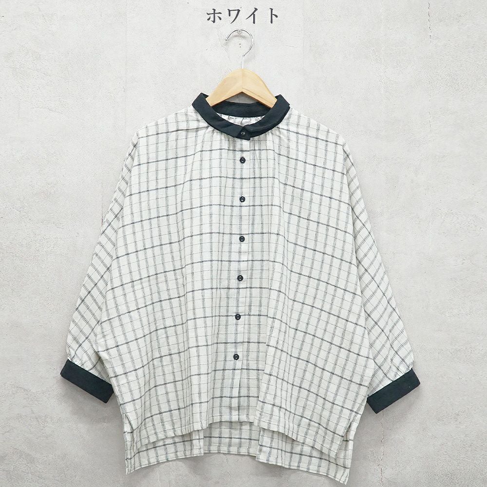 Branch m‘.,ブランチエム,ナチュラル,30代,40代,50代,60代,ゆったり,コットン,綿,リネン,麻,コットンリネン,ブラウス,チェック,チェックブラウス,配色,配色ブラウス,