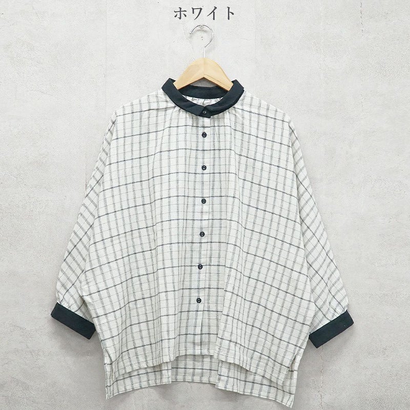 Branch m‘.,ブランチエム,ナチュラル,30代,40代,50代,60代,ゆったり,コットン,綿,リネン,麻,コットンリネン,ブラウス,チェック,チェックブラウス,配色,配色ブラウス,