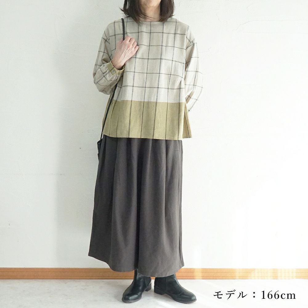 Branch m‘.,ブランチエム,ナチュラル,30代,40代,50代,60代,ゆったり,コットン,綿,リネン,麻,コットンリネン,ブラウス,チェック,チェックブラウス,配色,配色ブラウス,起毛ブラウス,起毛,プルオーバーブラウス,プルオーバー