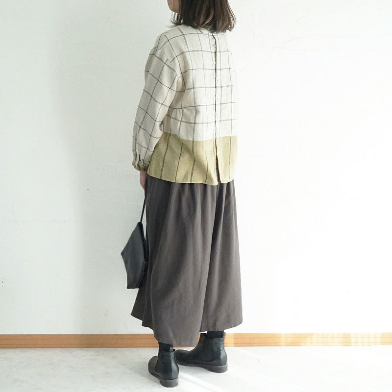 Branch m‘.,ブランチエム,ナチュラル,30代,40代,50代,60代,ゆったり,コットン,綿,リネン,麻,コットンリネン,ブラウス,チェック,チェックブラウス,配色,配色ブラウス,起毛ブラウス,起毛,プルオーバーブラウス,プルオーバー