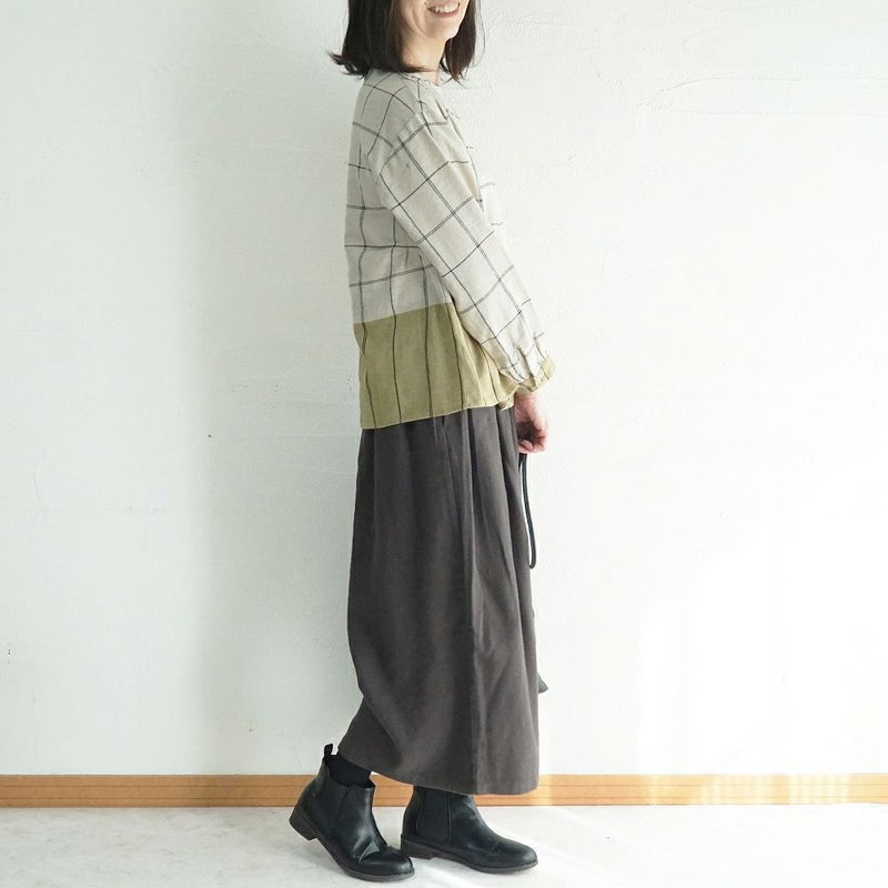 Branch m‘.,ブランチエム,ナチュラル,30代,40代,50代,60代,ゆったり,コットン,綿,リネン,麻,コットンリネン,ブラウス,チェック,チェックブラウス,配色,配色ブラウス,起毛ブラウス,起毛,プルオーバーブラウス,プルオーバー