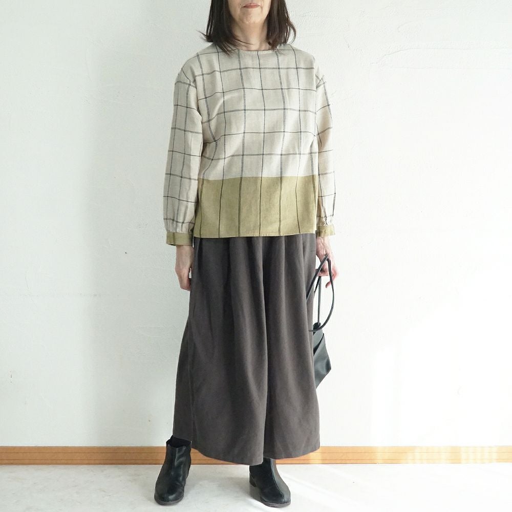 Branch m‘.,ブランチエム,ナチュラル,30代,40代,50代,60代,ゆったり,コットン,綿,リネン,麻,コットンリネン,ブラウス,チェック,チェックブラウス,配色,配色ブラウス,起毛ブラウス,起毛,プルオーバーブラウス,プルオーバー