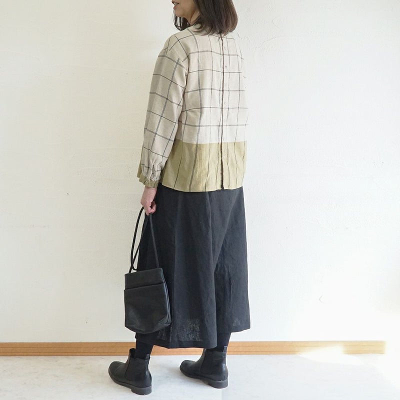 Branch m‘.,ブランチエム,ナチュラル,30代,40代,50代,60代,ゆったり,コットン,綿,リネン,麻,コットンリネン,ブラウス,チェック,チェックブラウス,配色,配色ブラウス,起毛ブラウス,起毛,プルオーバーブラウス,プルオーバー