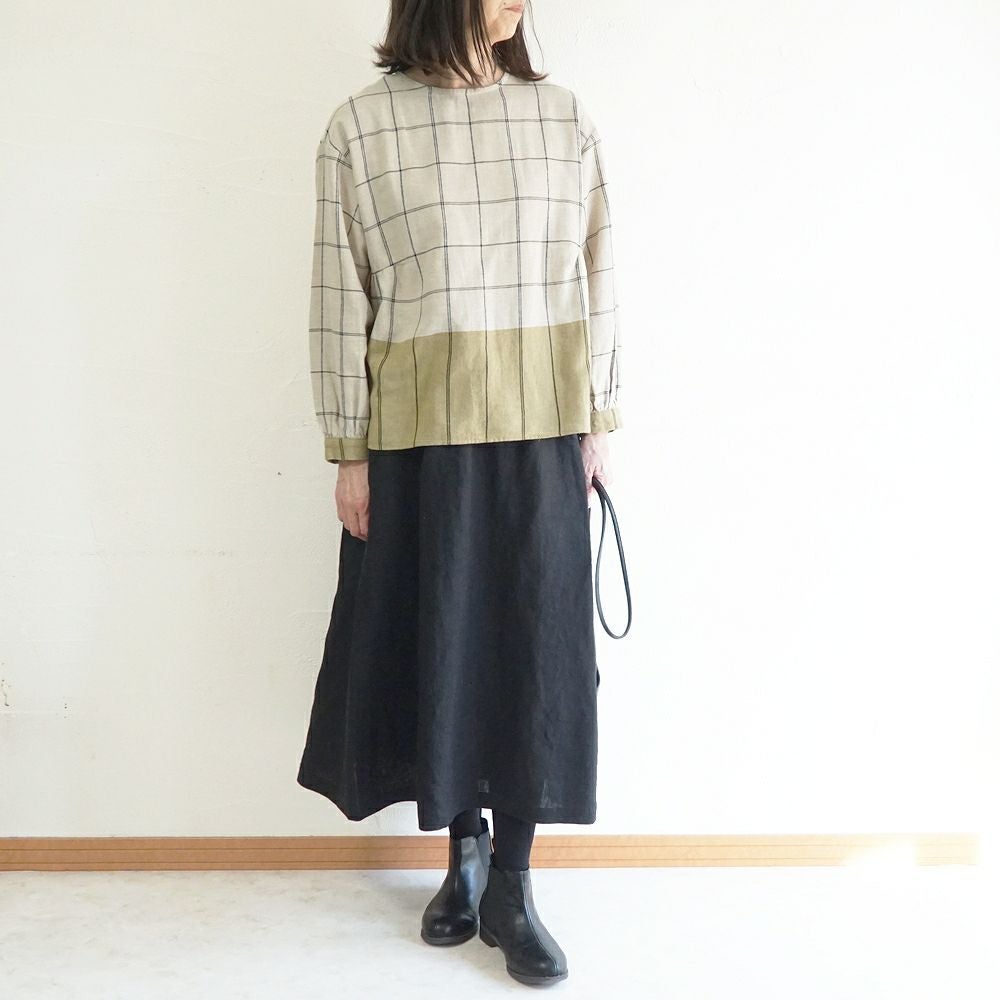 Branch m‘.,ブランチエム,ナチュラル,30代,40代,50代,60代,ゆったり,コットン,綿,リネン,麻,コットンリネン,ブラウス,チェック,チェックブラウス,配色,配色ブラウス,起毛ブラウス,起毛,プルオーバーブラウス,プルオーバー