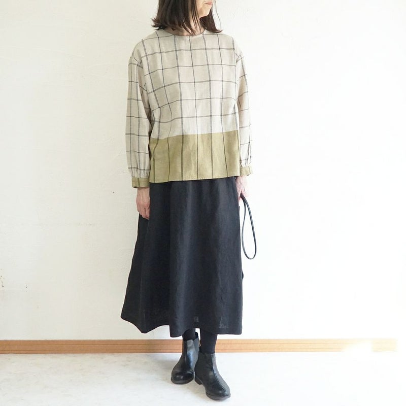 Branch m‘.,ブランチエム,ナチュラル,30代,40代,50代,60代,ゆったり,コットン,綿,リネン,麻,コットンリネン,ブラウス,チェック,チェックブラウス,配色,配色ブラウス,起毛ブラウス,起毛,プルオーバーブラウス,プルオーバー