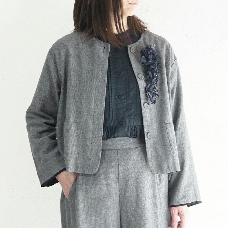 Branch m‘.,ブランチエム,ナチュラル,30代,40代,50代,60代,コーデセット,コーディネートセット,セット売り,ゆったり,セットアップ,ワイドパンツ,ジャケット,クルーネック,ノーカラージャケット,クルーネックジャケット