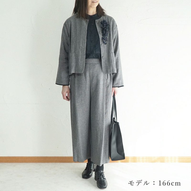 Branch m‘.,ブランチエム,ナチュラル,30代,40代,50代,60代,コーデセット,コーディネートセット,セット売り,ゆったり,セットアップ,ワイドパンツ,ジャケット,クルーネック,ノーカラージャケット,クルーネックジャケット