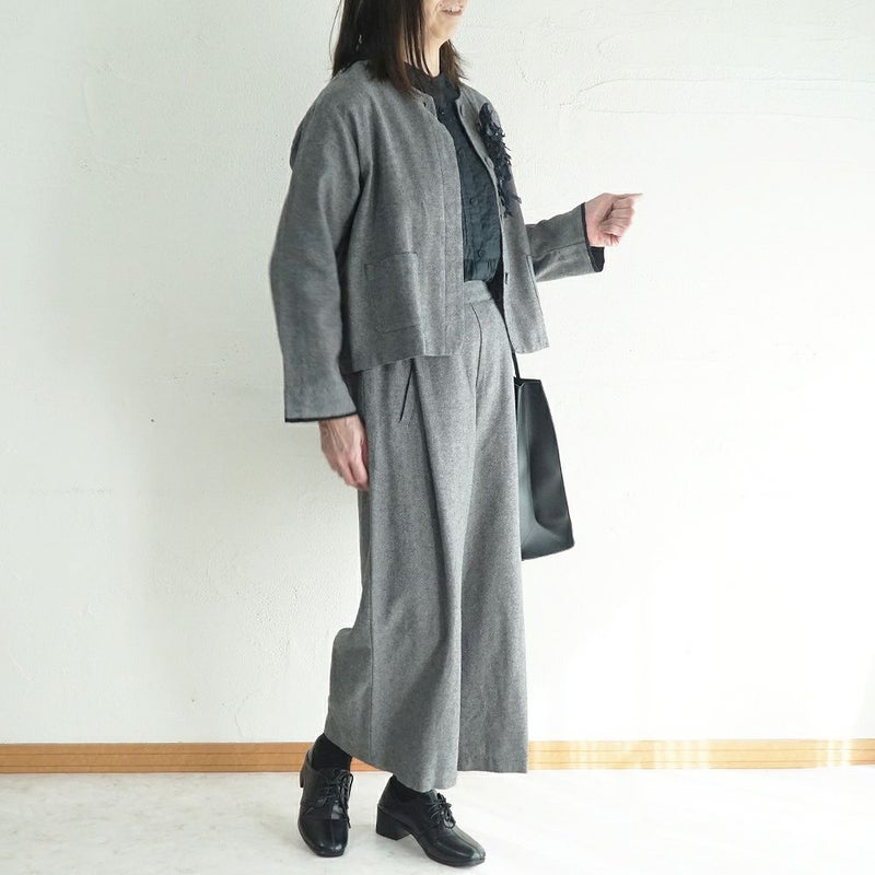 Branch m‘.,ブランチエム,ナチュラル,30代,40代,50代,60代,コーデセット,コーディネートセット,セット売り,ゆったり,セットアップ,ワイドパンツ,ジャケット,クルーネック,ノーカラージャケット,クルーネックジャケット