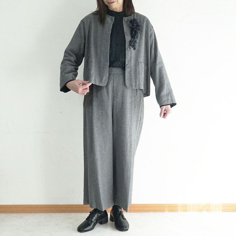 Branch m‘.,ブランチエム,ナチュラル,30代,40代,50代,60代,コーデセット,コーディネートセット,セット売り,ゆったり,セットアップ,ワイドパンツ,ジャケット,クルーネック,ノーカラージャケット,クルーネックジャケット