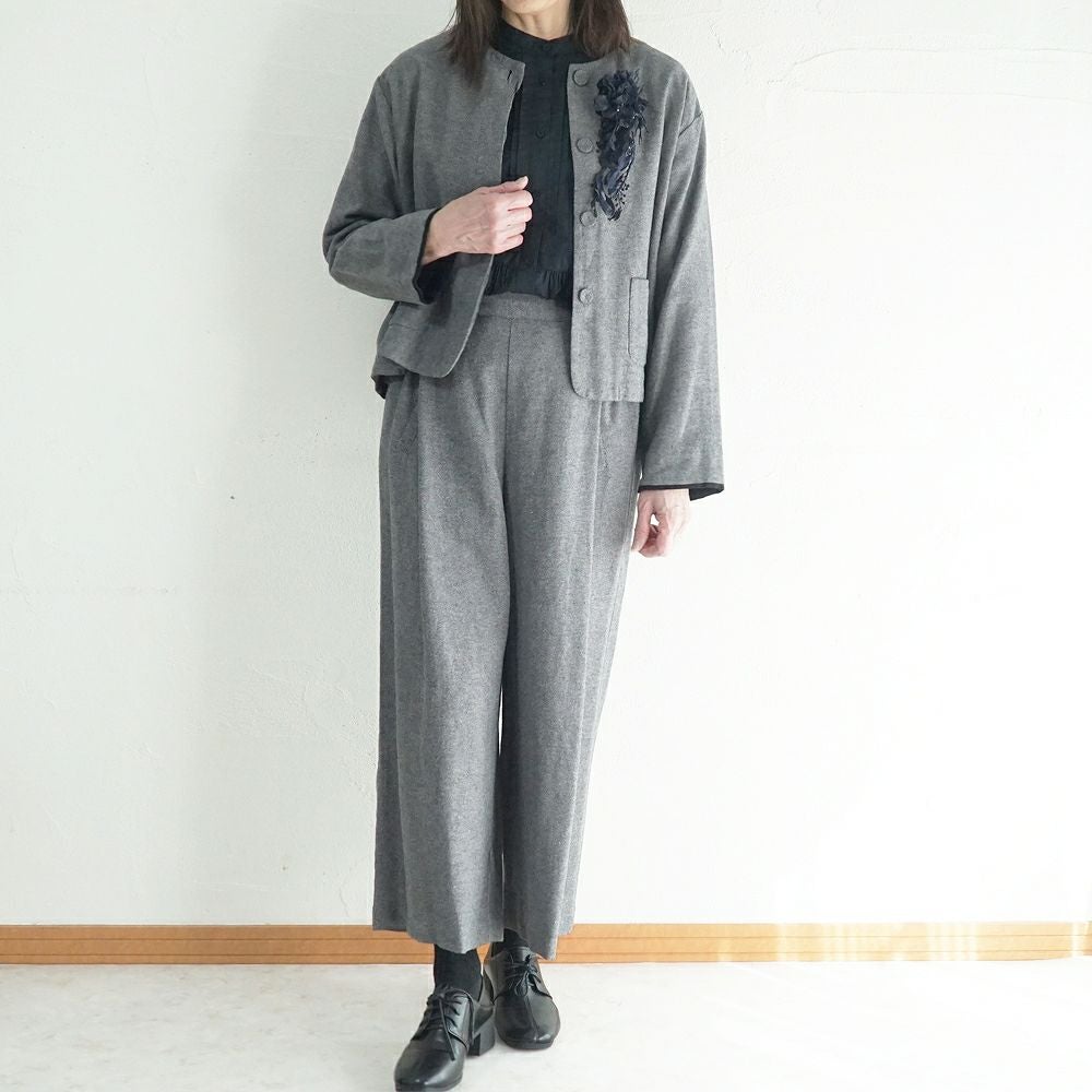 Branch m‘.,ブランチエム,ナチュラル,30代,40代,50代,60代,コーデセット,コーディネートセット,セット売り,ゆったり,セットアップ,ワイドパンツ,ジャケット,クルーネック,ノーカラージャケット,クルーネックジャケット