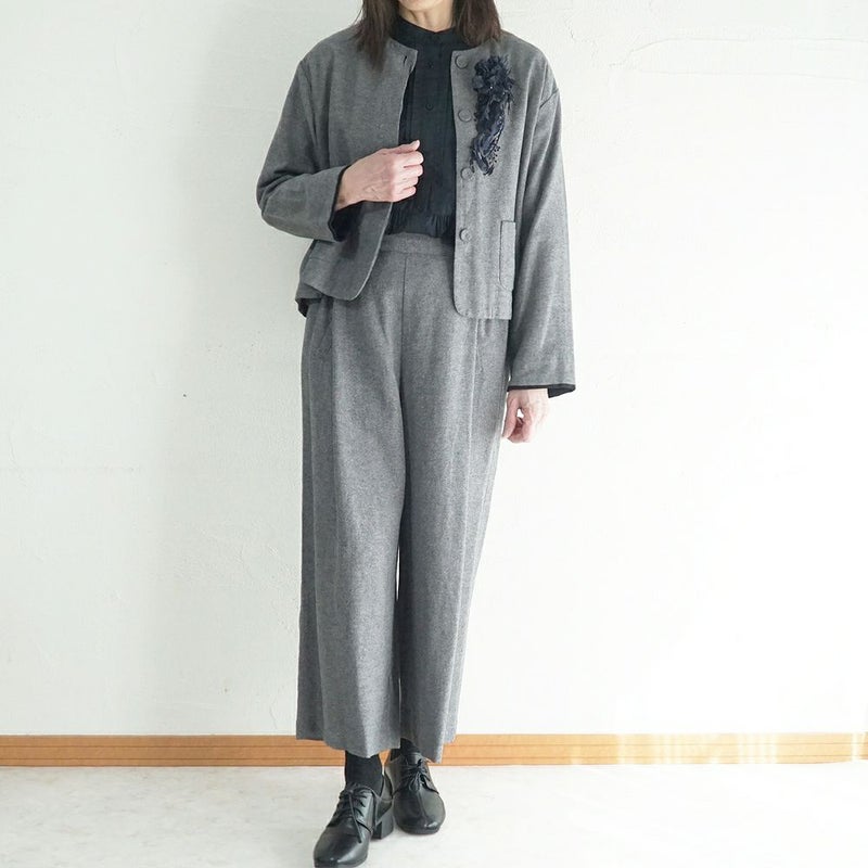Branch m‘.,ブランチエム,ナチュラル,30代,40代,50代,60代,コーデセット,コーディネートセット,セット売り,ゆったり,セットアップ,ワイドパンツ,ジャケット,クルーネック,ノーカラージャケット,クルーネックジャケット