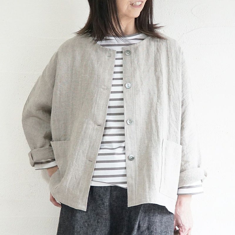 Branch m‘.,ブランチエム,ナチュラル,30代,40代,50代,60代,リネン,ゆったり,ジャケット,リネンジャケット,クルーネックジャケット,ノーカラージャケット,フォーマル,オケージョン,セットアップ,ドルマンスリーブ,ドルマンジャケット,