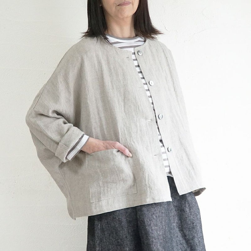 Branch m‘.,ブランチエム,ナチュラル,30代,40代,50代,60代,リネン,ゆったり,ジャケット,リネンジャケット,クルーネックジャケット,ノーカラージャケット,フォーマル,オケージョン,セットアップ,ドルマンスリーブ,ドルマンジャケット,