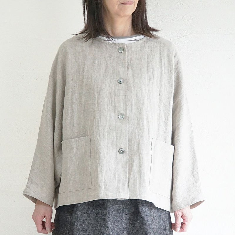 Branch m‘.,ブランチエム,ナチュラル,30代,40代,50代,60代,リネン,ゆったり,ジャケット,リネンジャケット,クルーネックジャケット,ノーカラージャケット,フォーマル,オケージョン,セットアップ,ドルマンスリーブ,ドルマンジャケット,