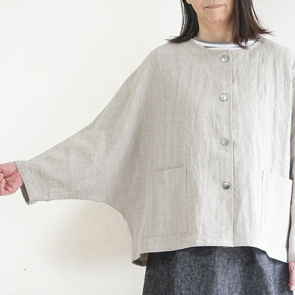 Branch m‘.,ブランチエム,ナチュラル,30代,40代,50代,60代,リネン,ゆったり,ジャケット,リネンジャケット,クルーネックジャケット,ノーカラージャケット,フォーマル,オケージョン,セットアップ,ドルマンスリーブ,ドルマンジャケット,