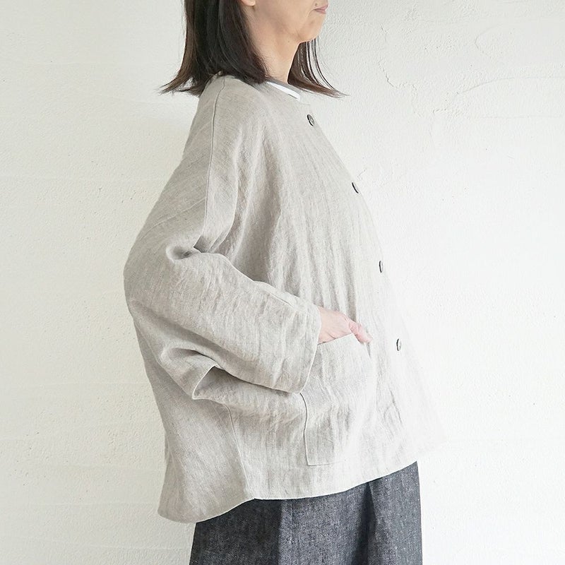 Branch m‘.,ブランチエム,ナチュラル,30代,40代,50代,60代,リネン,ゆったり,ジャケット,リネンジャケット,クルーネックジャケット,ノーカラージャケット,フォーマル,オケージョン,セットアップ,ドルマンスリーブ,ドルマンジャケット,