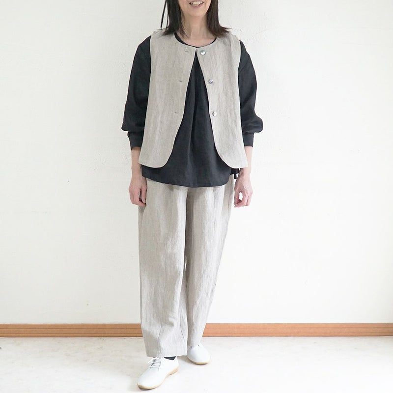 Branch m‘.,ブランチエム,ナチュラル,30代,40代,50代,60代,リネン,ゆったり,ベスト,リネンベスト,2wayベスト,2way,フォーマル,オケージョン,セットアップ,