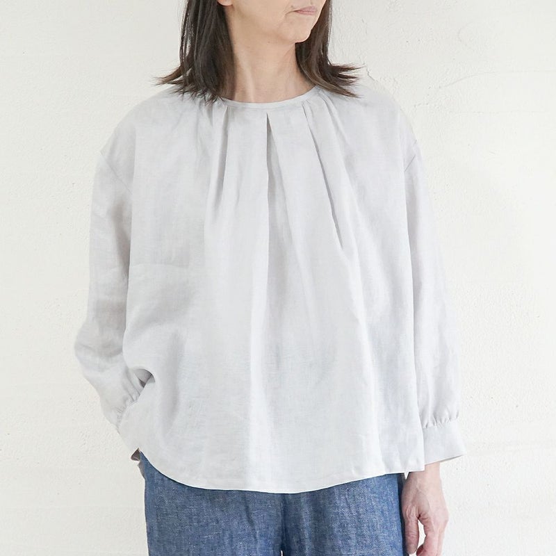 Branch m‘.,ブランチエム,ナチュラル,30代,40代,50代,60代,リネン,ゆったり,blouse,ブラウス,リネンブラウス,プルオーバーブラウス,ギャザーブラウス,タックブラウス,