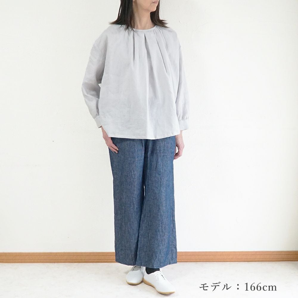 Branch m‘.,ブランチエム,ナチュラル,30代,40代,50代,60代,リネン,ゆったり,blouse,ブラウス,リネンブラウス,プルオーバーブラウス,ギャザーブラウス,タックブラウス,