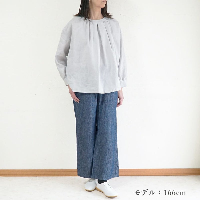 Branch m‘.,ブランチエム,ナチュラル,30代,40代,50代,60代,リネン,ゆったり,blouse,ブラウス,リネンブラウス,プルオーバーブラウス,ギャザーブラウス,タックブラウス,