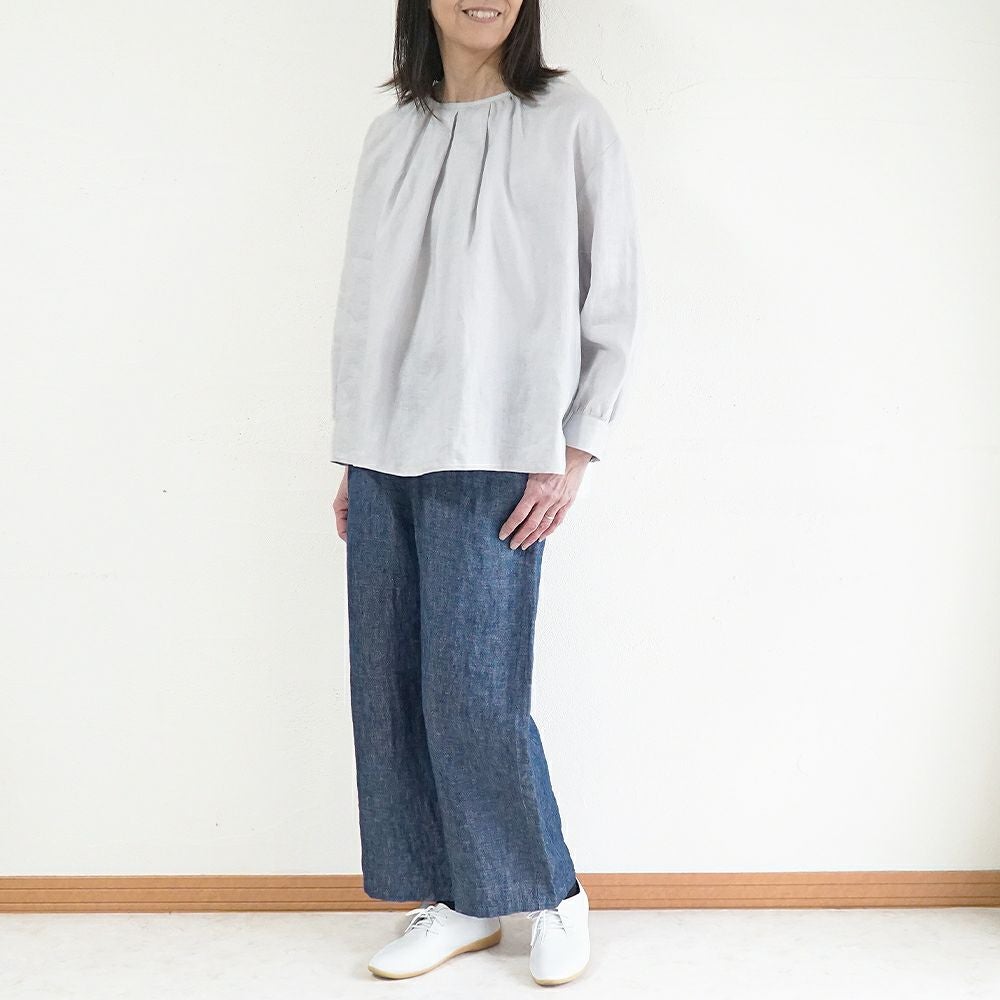 Branch m‘.,ブランチエム,ナチュラル,30代,40代,50代,60代,リネン,ゆったり,blouse,ブラウス,リネンブラウス,プルオーバーブラウス,ギャザーブラウス,タックブラウス,