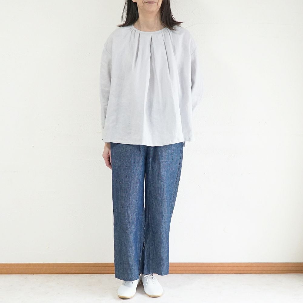 Branch m‘.,ブランチエム,ナチュラル,30代,40代,50代,60代,リネン,ゆったり,blouse,ブラウス,リネンブラウス,プルオーバーブラウス,ギャザーブラウス,タックブラウス,