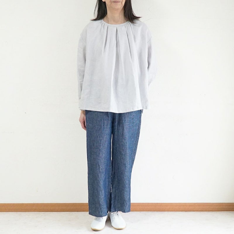 Branch m‘.,ブランチエム,ナチュラル,30代,40代,50代,60代,リネン,ゆったり,blouse,ブラウス,リネンブラウス,プルオーバーブラウス,ギャザーブラウス,タックブラウス,