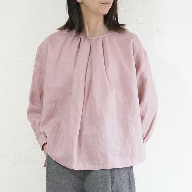 Branch m‘.,ブランチエム,ナチュラル,30代,40代,50代,60代,リネン,ゆったり,blouse,ブラウス,リネンブラウス,プルオーバーブラウス,ギャザーブラウス,タックブラウス,