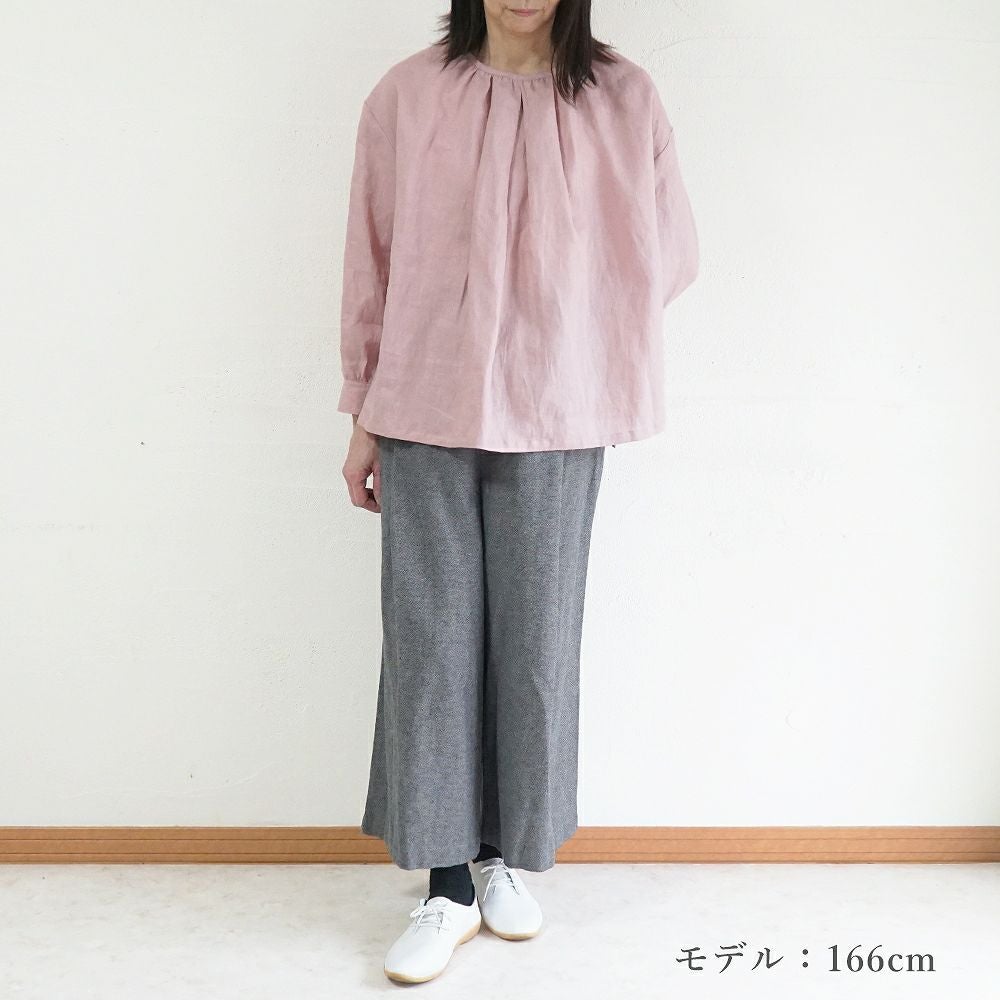 Branch m‘.,ブランチエム,ナチュラル,30代,40代,50代,60代,リネン,ゆったり,blouse,ブラウス,リネンブラウス,プルオーバーブラウス,ギャザーブラウス,タックブラウス,