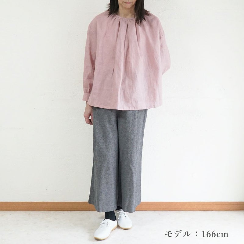 Branch m‘.,ブランチエム,ナチュラル,30代,40代,50代,60代,リネン,ゆったり,blouse,ブラウス,リネンブラウス,プルオーバーブラウス,ギャザーブラウス,タックブラウス,