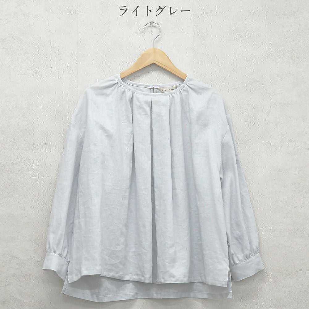 Branch m‘.,ブランチエム,ナチュラル,30代,40代,50代,60代,リネン,ゆったり,blouse,ブラウス,リネンブラウス,プルオーバーブラウス,ギャザーブラウス,タックブラウス,