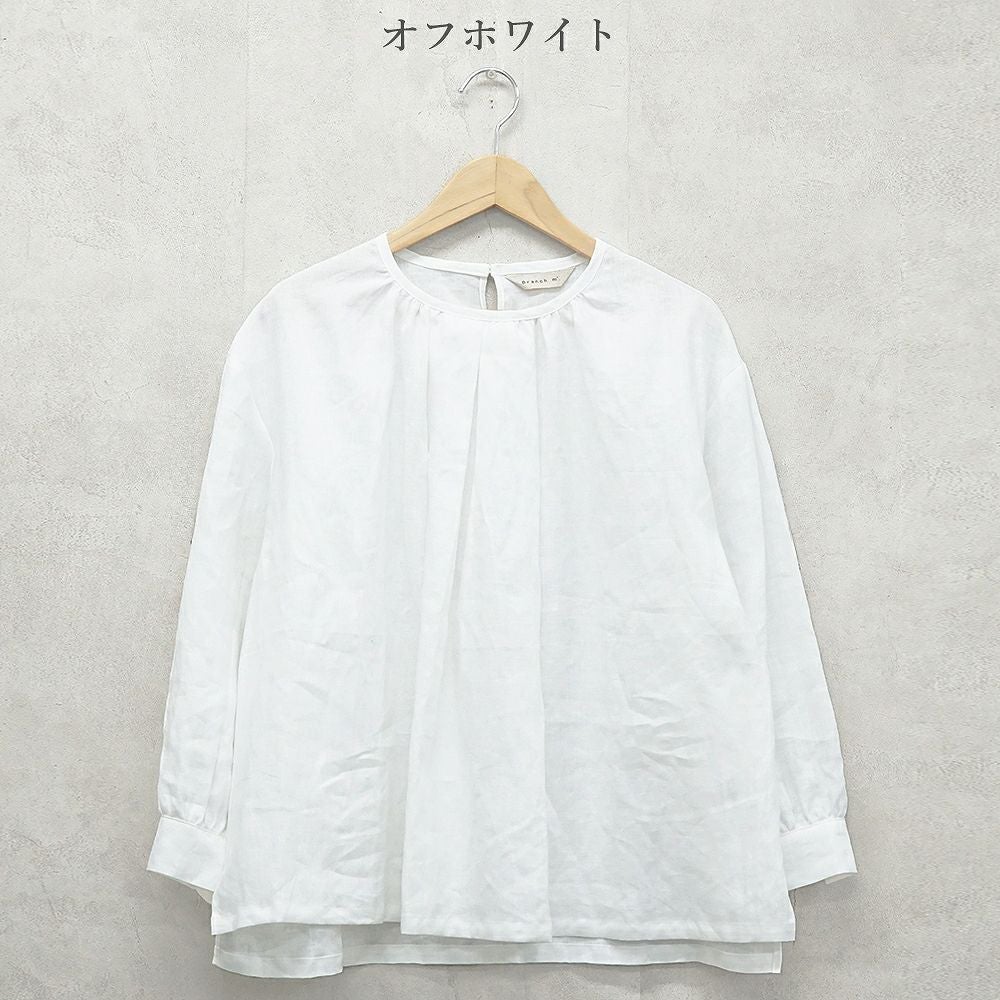 Branch m‘.,ブランチエム,ナチュラル,30代,40代,50代,60代,リネン,ゆったり,blouse,ブラウス,リネンブラウス,プルオーバーブラウス,ギャザーブラウス,タックブラウス,