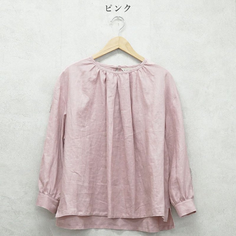 Branch m‘.,ブランチエム,ナチュラル,30代,40代,50代,60代,リネン,ゆったり,blouse,ブラウス,リネンブラウス,プルオーバーブラウス,ギャザーブラウス,タックブラウス,