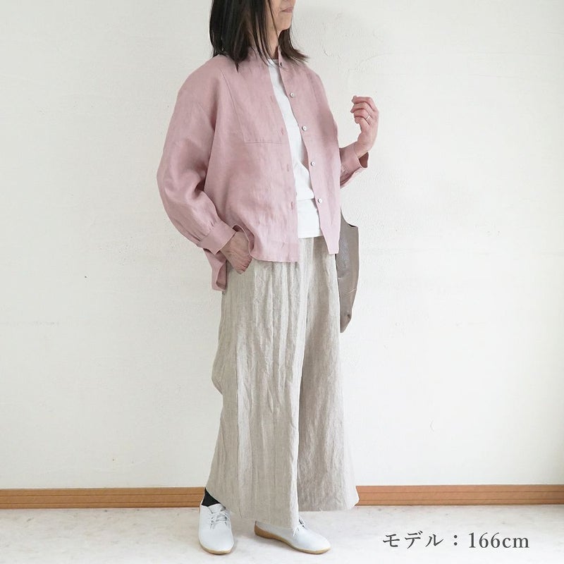 Branch m‘.,ブランチエム,ナチュラル,30代,40代,50代,60代,リネン,ゆったり,blouse,ブラウス,リネンブラウス,バンドカラー,バンドカラーブラウス,スタンドカラー,スタンドカラーブラウス,切替ブラウス