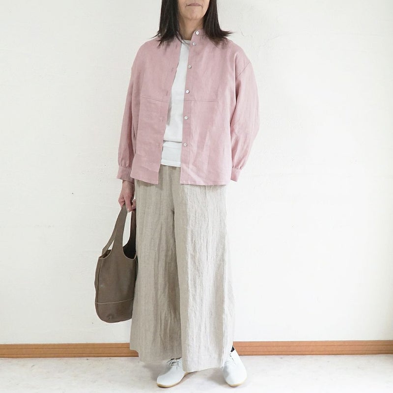 Branch m‘.,ブランチエム,ナチュラル,30代,40代,50代,60代,リネン,ゆったり,blouse,ブラウス,リネンブラウス,バンドカラー,バンドカラーブラウス,スタンドカラー,スタンドカラーブラウス,切替ブラウス