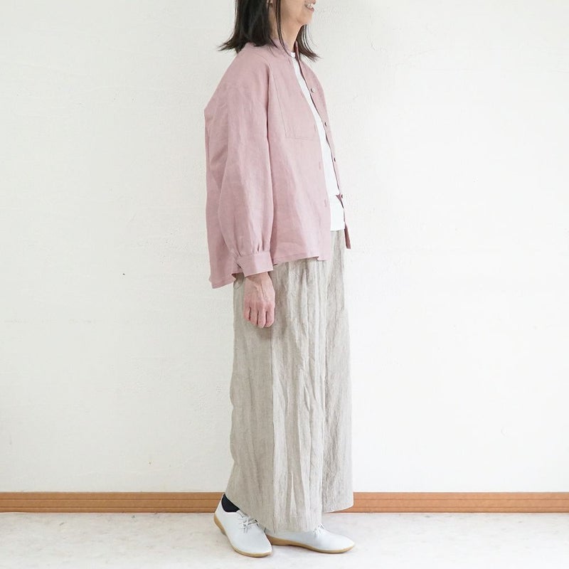 Branch m‘.,ブランチエム,ナチュラル,30代,40代,50代,60代,リネン,ゆったり,blouse,ブラウス,リネンブラウス,バンドカラー,バンドカラーブラウス,スタンドカラー,スタンドカラーブラウス,切替ブラウス