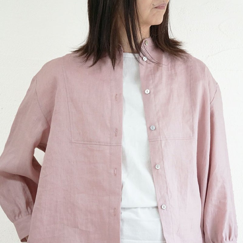 Branch m‘.,ブランチエム,ナチュラル,30代,40代,50代,60代,リネン,ゆったり,blouse,ブラウス,リネンブラウス,バンドカラー,バンドカラーブラウス,スタンドカラー,スタンドカラーブラウス,切替ブラウス