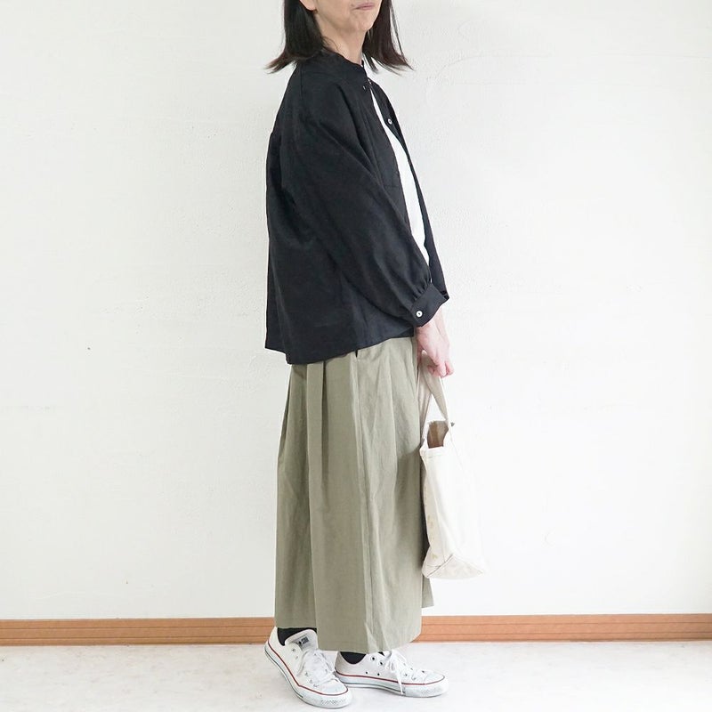 Branch m‘.,ブランチエム,ナチュラル,30代,40代,50代,60代,リネン,ゆったり,blouse,ブラウス,リネンブラウス,バンドカラー,バンドカラーブラウス,スタンドカラー,スタンドカラーブラウス,切替ブラウス