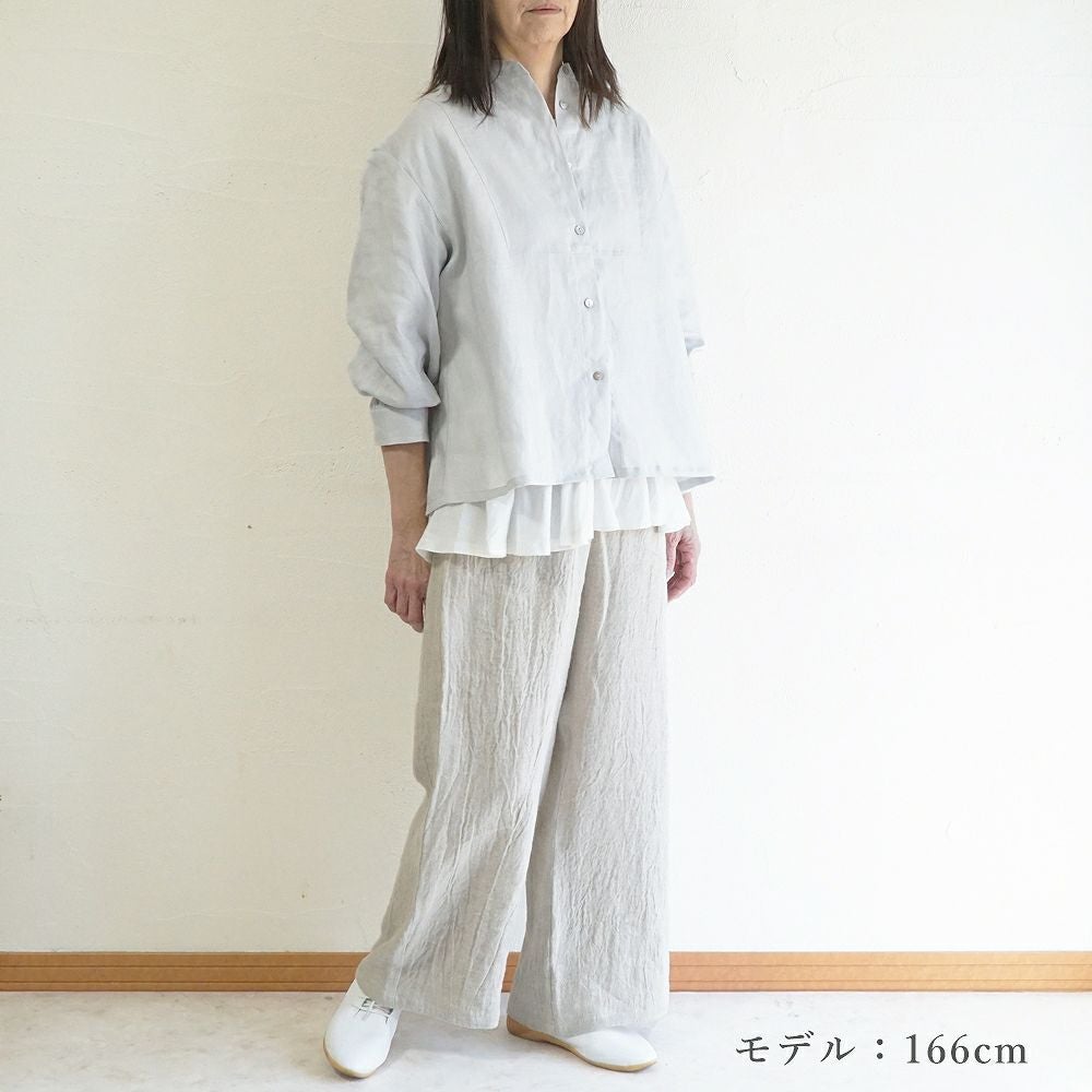 Branch m‘.,ブランチエム,ナチュラル,30代,40代,50代,60代,リネン,ゆったり,blouse,ブラウス,リネンブラウス,バンドカラー,バンドカラーブラウス,スタンドカラー,スタンドカラーブラウス,切替ブラウス