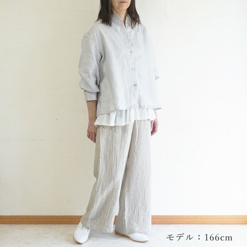 Branch m‘.,ブランチエム,ナチュラル,30代,40代,50代,60代,リネン,ゆったり,blouse,ブラウス,リネンブラウス,バンドカラー,バンドカラーブラウス,スタンドカラー,スタンドカラーブラウス,切替ブラウス