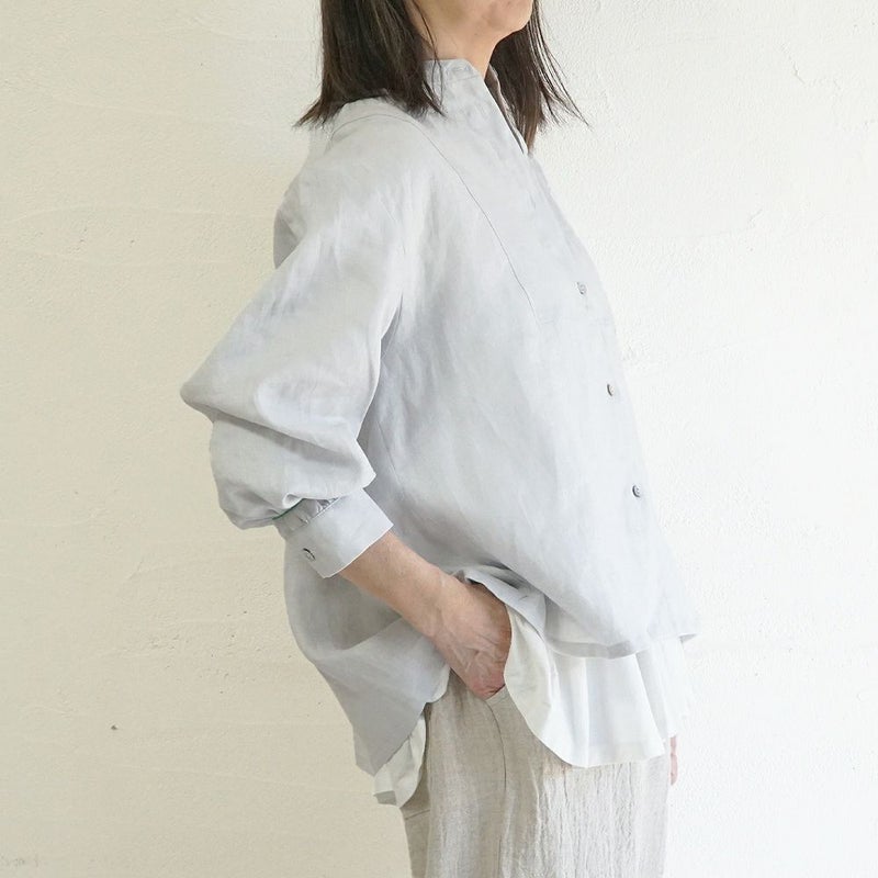 Branch m‘.,ブランチエム,ナチュラル,30代,40代,50代,60代,リネン,ゆったり,blouse,ブラウス,リネンブラウス,バンドカラー,バンドカラーブラウス,スタンドカラー,スタンドカラーブラウス,切替ブラウス