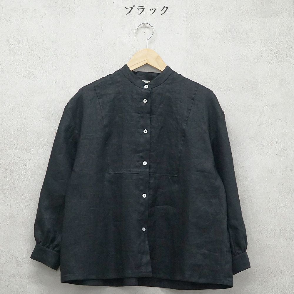 Branch m‘.,ブランチエム,ナチュラル,30代,40代,50代,60代,リネン,ゆったり,blouse,ブラウス,リネンブラウス,バンドカラー,バンドカラーブラウス,スタンドカラー,スタンドカラーブラウス,切替ブラウス