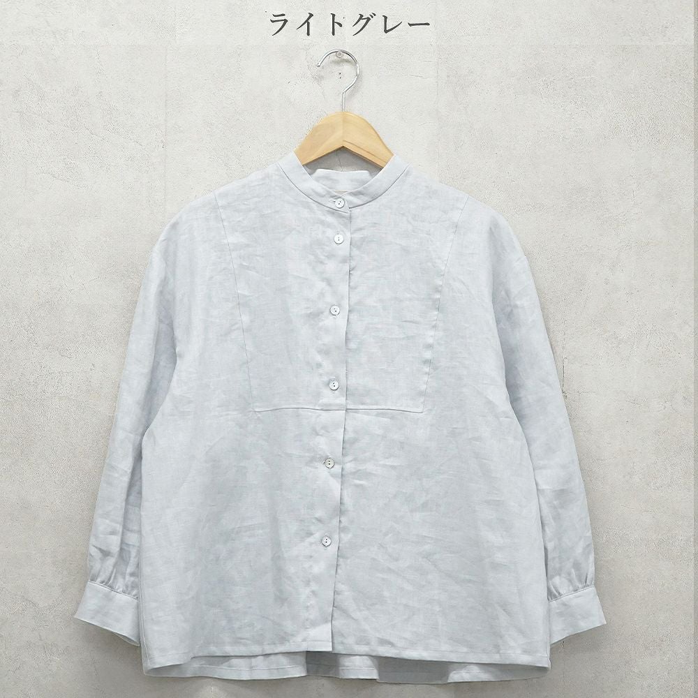 Branch m‘.,ブランチエム,ナチュラル,30代,40代,50代,60代,リネン,ゆったり,blouse,ブラウス,リネンブラウス,バンドカラー,バンドカラーブラウス,スタンドカラー,スタンドカラーブラウス,切替ブラウス