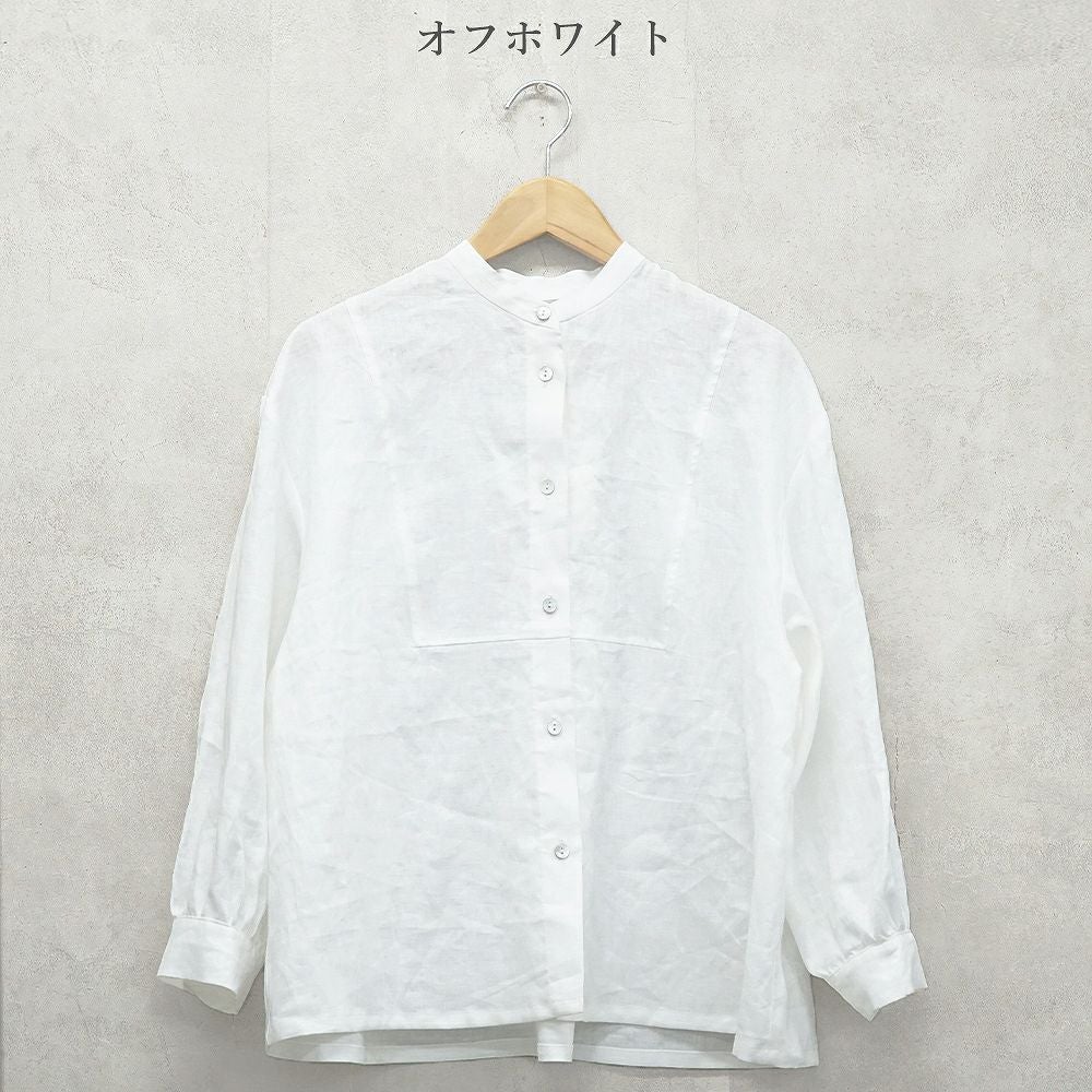 Branch m‘.,ブランチエム,ナチュラル,30代,40代,50代,60代,リネン,ゆったり,blouse,ブラウス,リネンブラウス,バンドカラー,バンドカラーブラウス,スタンドカラー,スタンドカラーブラウス,切替ブラウス