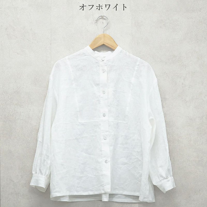 Branch m‘.,ブランチエム,ナチュラル,30代,40代,50代,60代,リネン,ゆったり,blouse,ブラウス,リネンブラウス,バンドカラー,バンドカラーブラウス,スタンドカラー,スタンドカラーブラウス,切替ブラウス