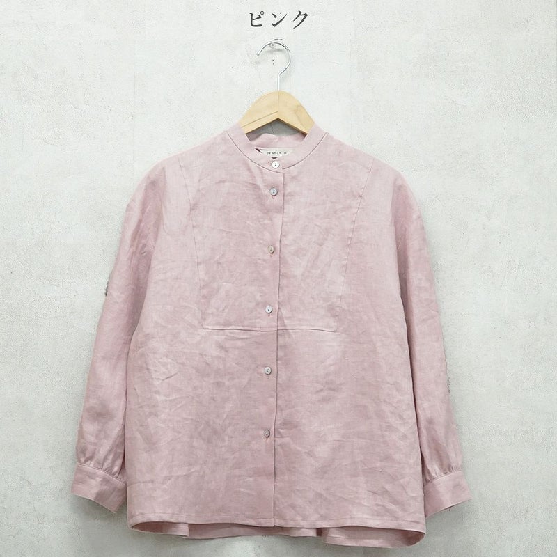 Branch m‘.,ブランチエム,ナチュラル,30代,40代,50代,60代,リネン,ゆったり,blouse,ブラウス,リネンブラウス,バンドカラー,バンドカラーブラウス,スタンドカラー,スタンドカラーブラウス,切替ブラウス