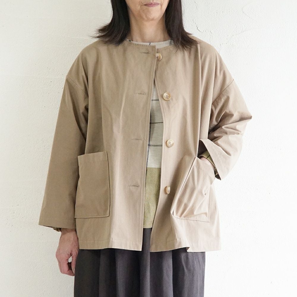 Branch m‘.,ブランチエム,ナチュラル,30代,40代,50代,60代,リネン,ゆったり,ジャケット,ブルゾン,コート,撥水,ノーカラー,ノーカラーコート,ノーカラージャケット,撥水コート,