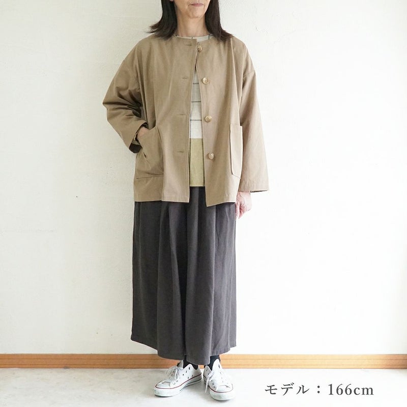 Branch m‘.,ブランチエム,ナチュラル,30代,40代,50代,60代,リネン,ゆったり,ジャケット,ブルゾン,コート,撥水,ノーカラー,ノーカラーコート,ノーカラージャケット,撥水コート,