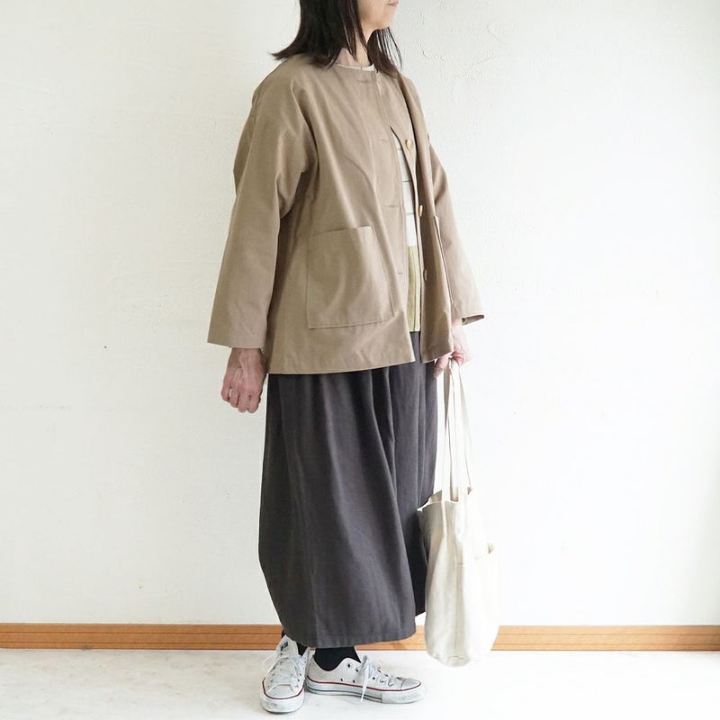 Branch m‘.,ブランチエム,ナチュラル,30代,40代,50代,60代,リネン,ゆったり,ジャケット,ブルゾン,コート,撥水,ノーカラー,ノーカラーコート,ノーカラージャケット,撥水コート,