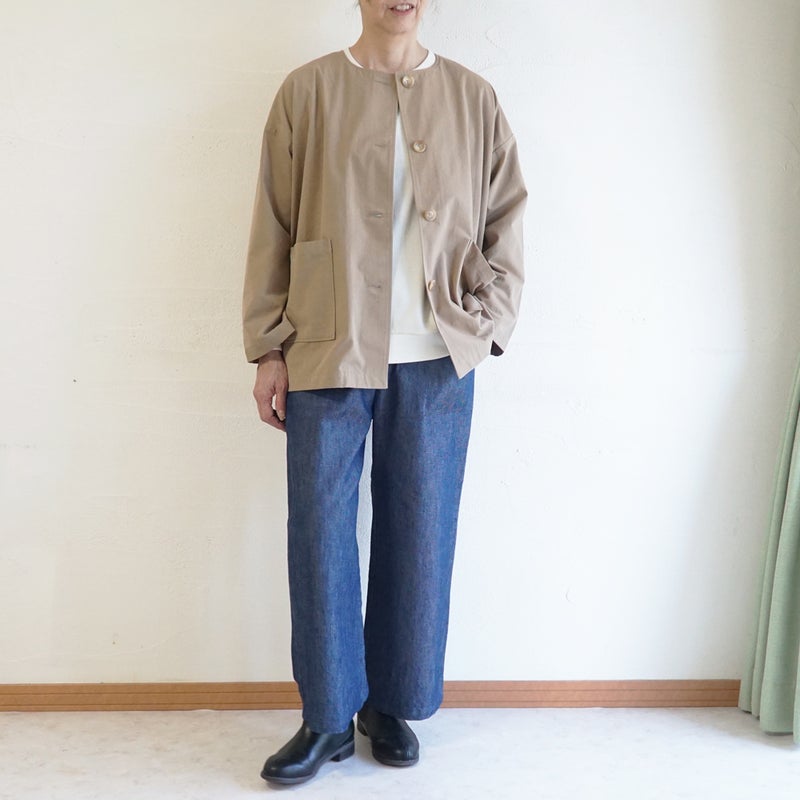 Branch m‘.,ブランチエム,ナチュラル,30代,40代,50代,60代,リネン,ゆったり,ジャケット,ブルゾン,コート,撥水,ノーカラー,ノーカラーコート,ノーカラージャケット,撥水コート,